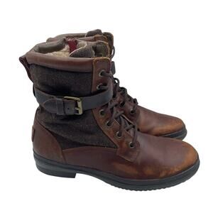 Ugg Kesey Waterproof Insulated Boots Brown Leather Zip Lace Up Womens 7